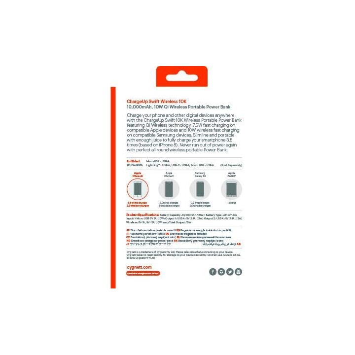 Cargador portátil inalámbrico ChargeUp swift 10K QI - negro
