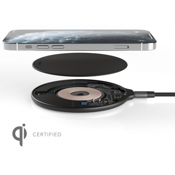 Aura - La almohadilla de carga inalámbrica (cable USB-C a USB-A incluido) - Cuero sintético negro
