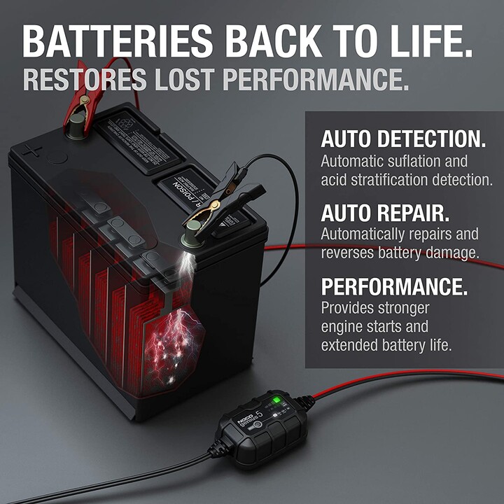 NOCO GENIUS5 Cargador de baterías de 5A para baterías de 6V/12V con función de mantenimiento y desulfuración