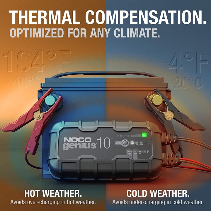 NOCO GENIUS10 EU Cargador de baterías de 10A para baterías de 6V/12V con función de mantenimiento y desulfuración