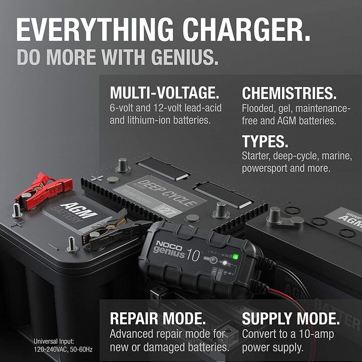 NOCO GENIUS10 EU Cargador de baterías de 10A para baterías de 6V/12V con función de mantenimiento y desulfuración