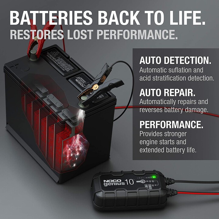 NOCO GENIUS10 EU Cargador de baterías de 10A para baterías de 6V/12V con función de mantenimiento y desulfuración
