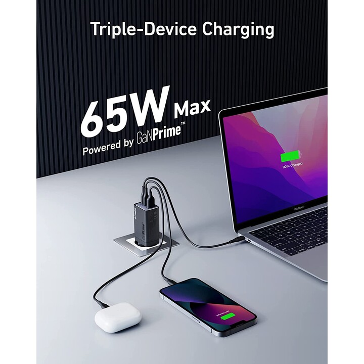Chargeur mural Anker 735 GaNPrime/ 1xUSB-A/ 2xUSB Type-C/ 65W