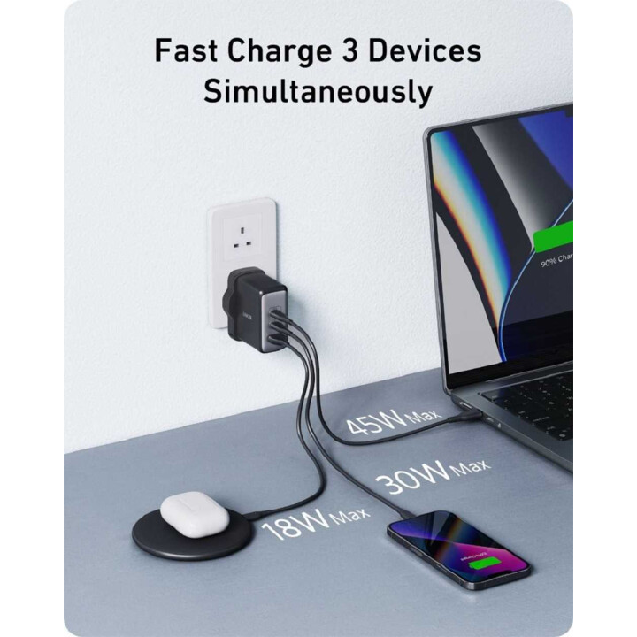 Anker 736 Nano II/ 1xUSB-A/ 2xUSB Tipo-C/ Carregador de parede de 100 W