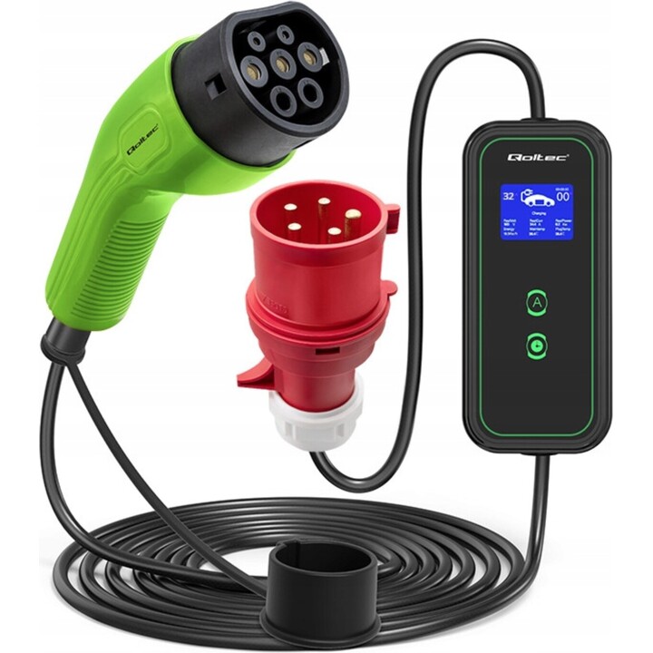 Qoltec 52471 Cargador de móvil para EV 2 en 1 tipo2 | 7kW | 230V | CEE 5 PINES