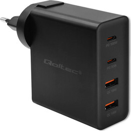Qoltec GaN POWER PRO Charger | 2xUSB-C | 2xUSB | 130W | 5-20V | 1.5-5A | XP | Black