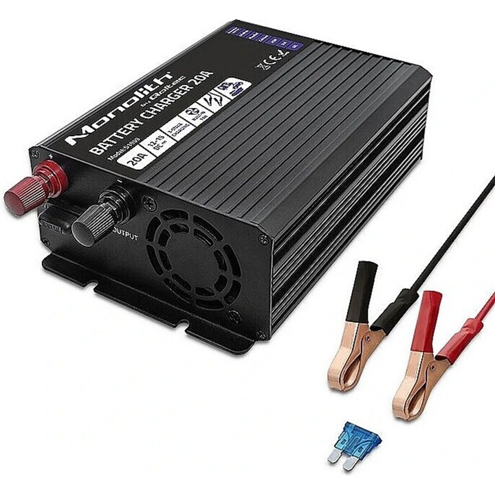 Qoltec Monolith Smart Battery Charger for LiFePO4 AGM GEL SLA Batteries | 20A | 12V