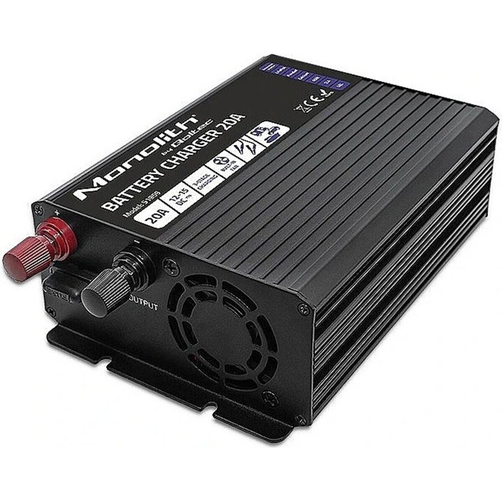 Qoltec Monolith Smart Battery Charger for LiFePO4 AGM GEL SLA Batteries | 20A | 12V