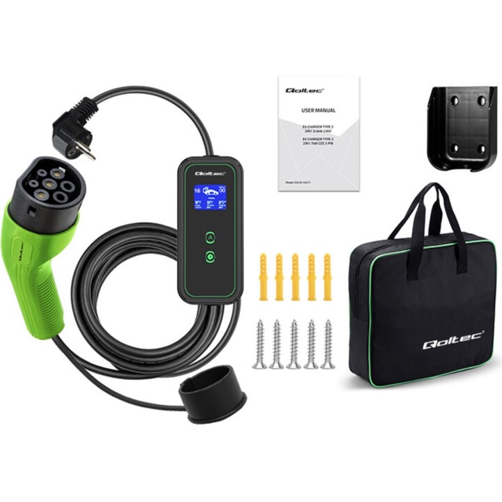 Caricabatterie per veicoli elettrici Qoltec 2 in 1 tipo2 | 3,5kW| 230 V