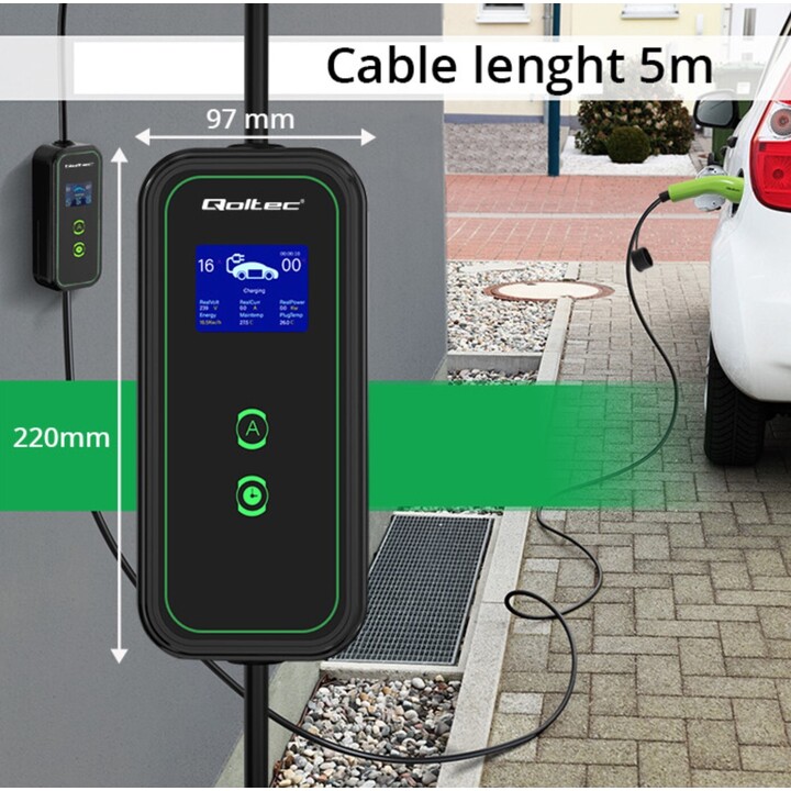 Caricabatterie per veicoli elettrici Qoltec 2 in 1 tipo2 | 3,5kW| 230 V