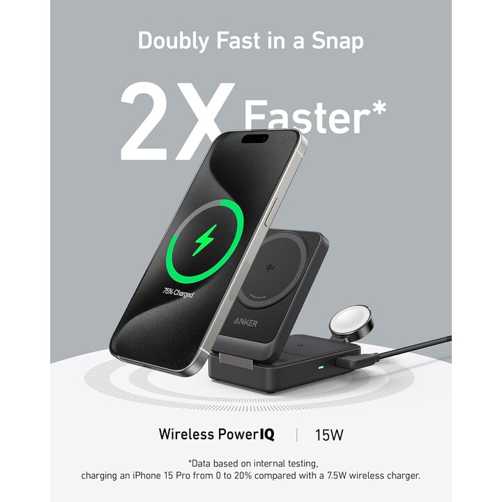 Chargeur magnétique Anker MagGo 15W 3en1, noir