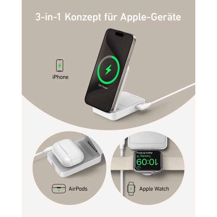 Anker MagGo 15W 3in1 magnetic charger, white