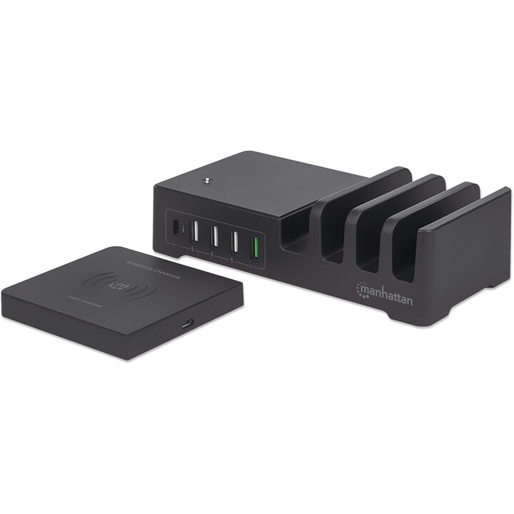 Manhattan 102230 Estación de Carga Power Delivery Pad Carga Inalámbrica Qi™ 55W Negro