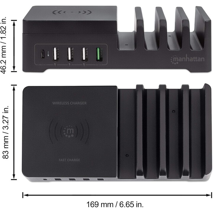 Manhattan 102230 Estación de Carga Power Delivery Pad Carga Inalámbrica Qi™ 55W Negro