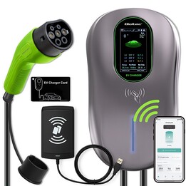 Qoltec Station de recharge EV 2en1 Type2 | 22kW | LCD | 2 Cartes EV | 3 phases | Wallbox | Système hôtel | 5m