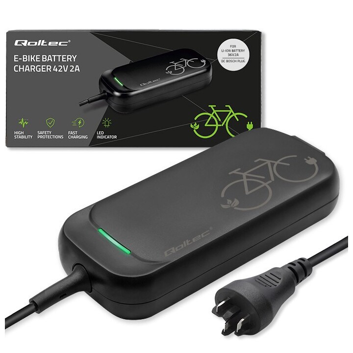 Qoltec Szybka Ładowarka Pro do roweru Bosch 36V | 42V | 2A | Bosch plug | wodoodporna +kabel zasilający