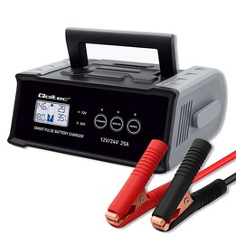 Qoltec 25A Cargador inteligente microprocesador 12V/24V con reparación para batería AGM GEL SLA negro