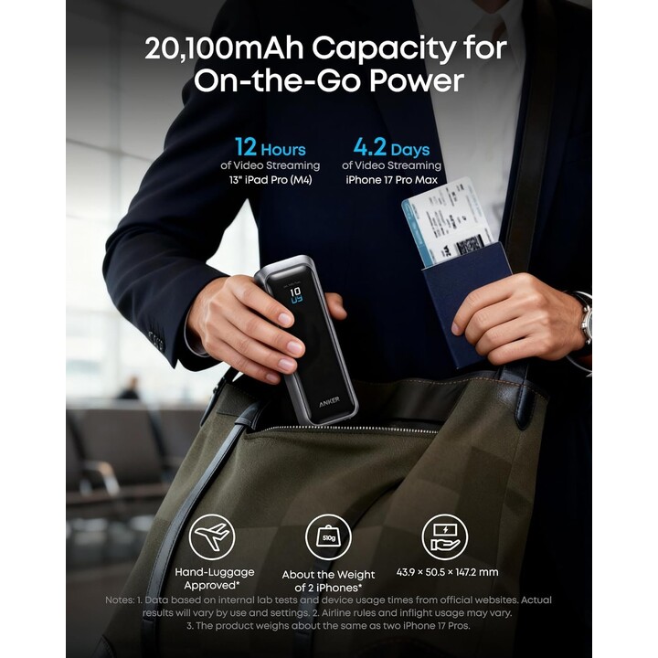 Anker Prime Dual USB-C + USB-A Cargador Rápido Power Bank 20.000mAh Plata