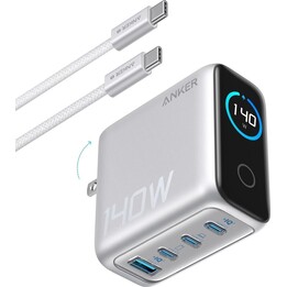 Anker USB 3-USB-C Cargador Rápido 140W + Cable Plata