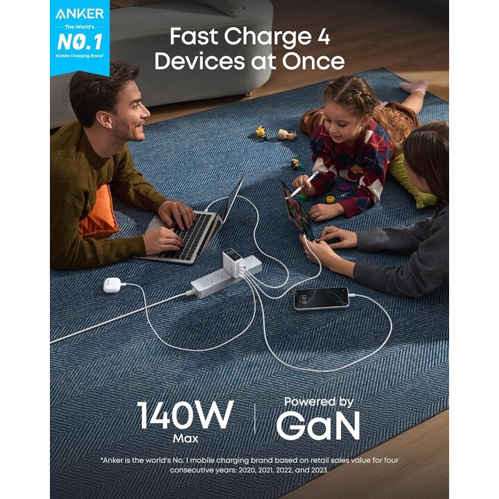 Anker USB 3-USB-C Fast Charger 140W + Silver Cable