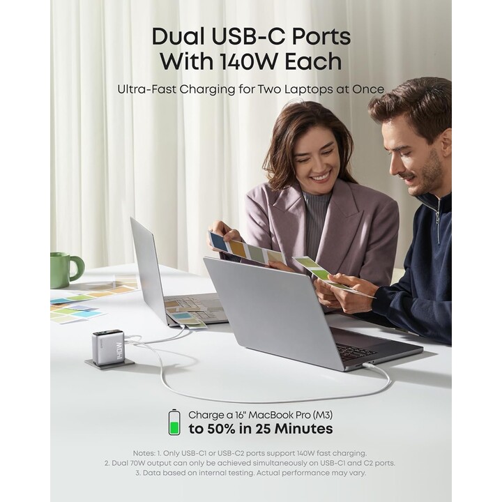 Anker USB 3-USB-C Fast Charger 140W + Silver Cable