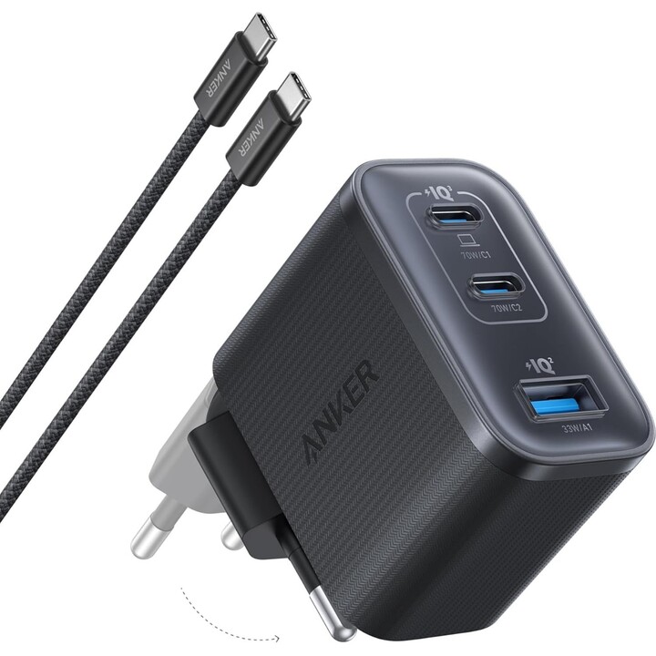 Anker Dual USB-C + USB-A Schnellladegerät 70W Schwarz