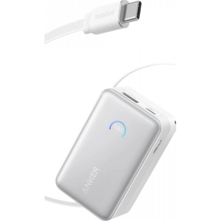 Anker Nano USB-A + USB-C Cargador Rápido Power Bank 10.000mAh Negro con Extensible Cable