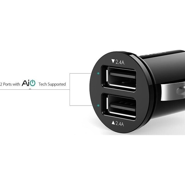 Cargador de coche ultrarrápido CC-S1 con 2 puertos USB, AiPower, 4,8 A, 24 W.