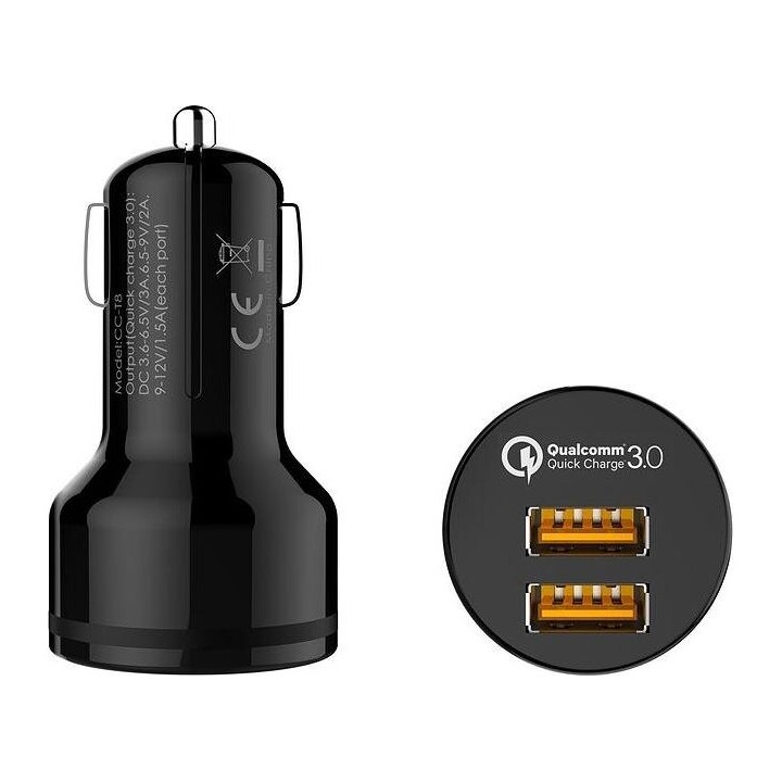 Cargador de coche ultrarrápido CC-T8 2xUSB 3.0 6A 36W + cable micro USB de 1m