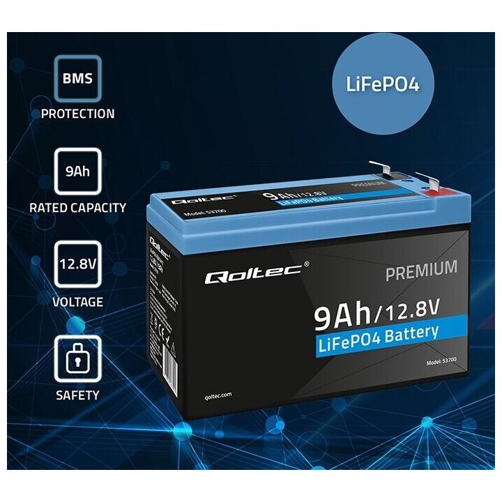 LiFePO4 battery 12.8V, 9Ah, 115.2Wh, BM