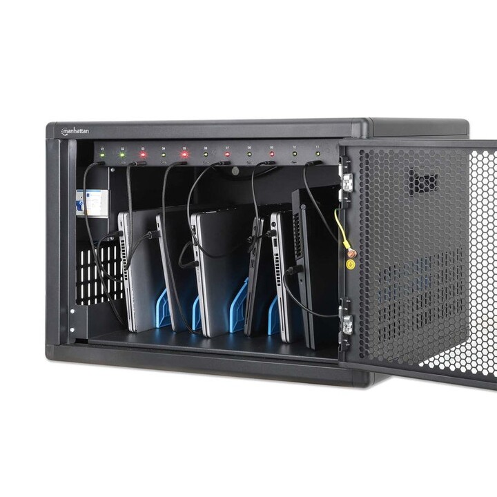 Manhattan Armario de carga de sobremesa/carro USB-C 65W para 12 portátiles (hasta 16"), compatible con iPads, MacBooks y ot