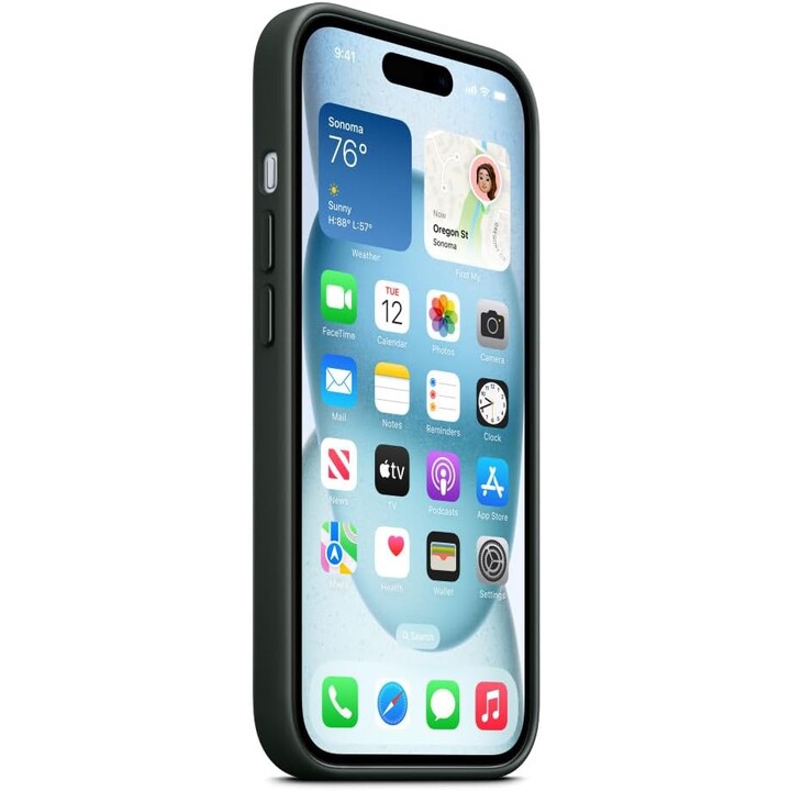 Coque Apple pour iPhone 15 Magsafe à feuilles persistantes finement tissées