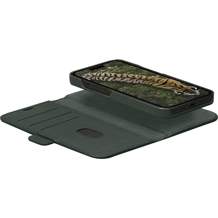 New York - 2-in-1 Leather Wallet for iPhone 15 - Evergreen