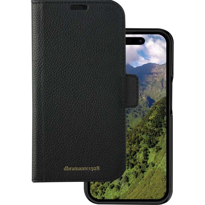 New York – 2-in-1-Leder-GeldbörsefüriPhone 15 Plus – Nacht Schwarz