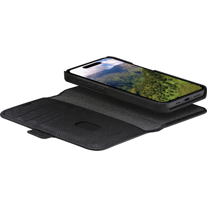 New York – 2-in-1-Leder-GeldbörsefüriPhone 15 Plus – Nacht Schwarz