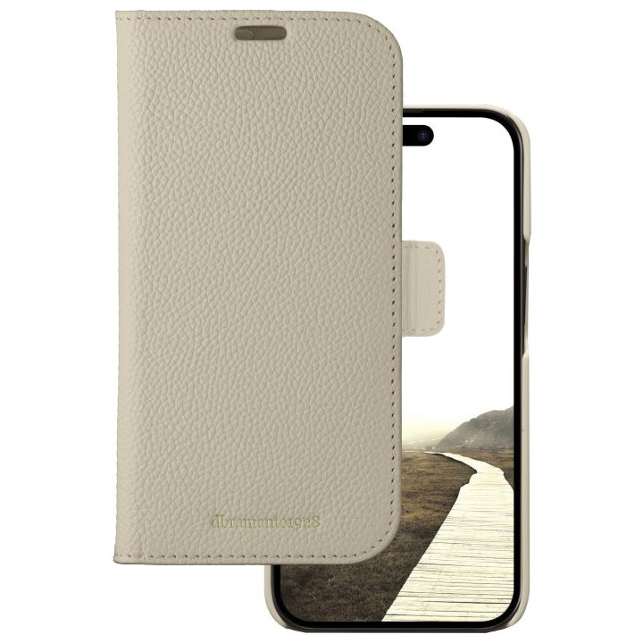New York - 2-in-1 Leather Wallet for iPhone 15 Plus - Sand Dune