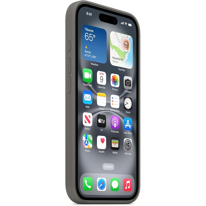 Capa de silicone Apple com MagSafe para iPhone 16 - Cinza pedra