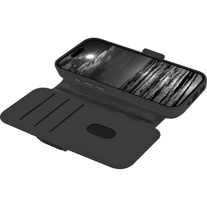 Dbramante1928 Funda para iPhone 17, Negro, Piel sintética, Diseño 2 en 1 magnético extraíble