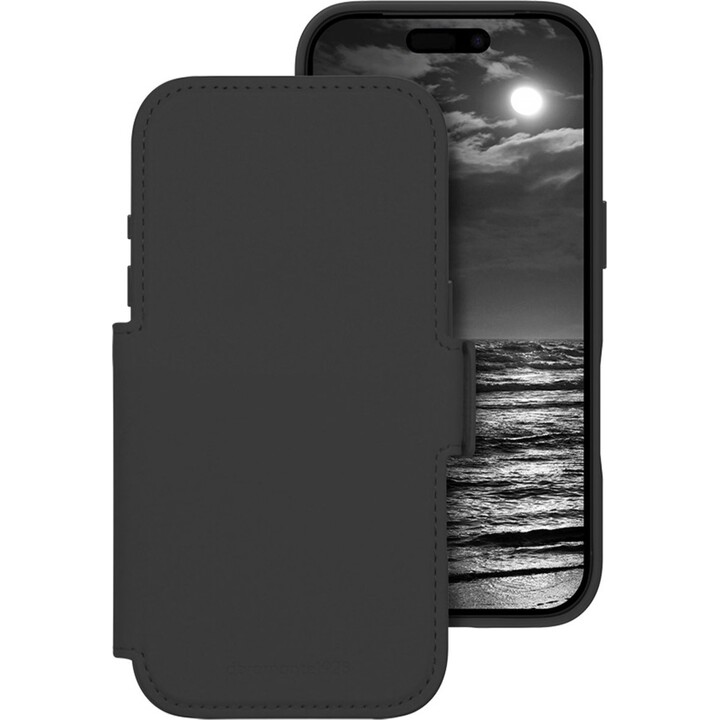 Dbramante1928 Funda para iPhone 17 Pro, Negro liso, Piel sintética Diseño magnético extraíble 2 en 1