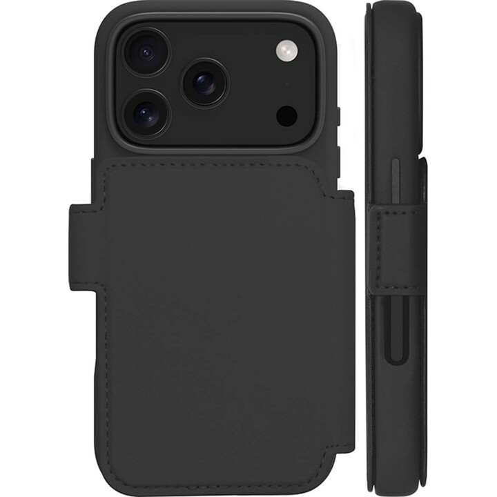Dbramante1928 Funda para iPhone 17 Pro, Negro liso, Piel sintética Diseño magnético extraíble 2 en 1