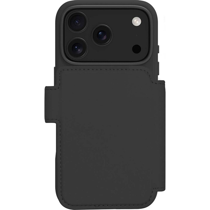 Dbramante1928 Funda para iPhone 17 Pro, Negro liso, Piel sintética Diseño magnético extraíble 2 en 1