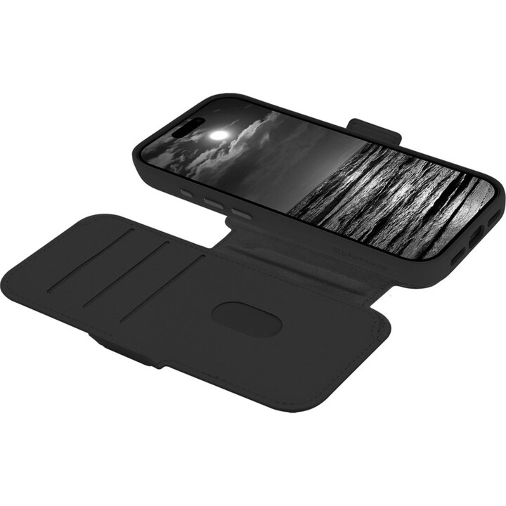 Dbramante1928 Funda para iPhone 17 Pro, Negro liso, Piel sintética Diseño magnético extraíble 2 en 1