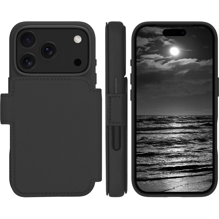 Dbramante1928 Funda para iPhone 17 Pro, Negro liso, Piel sintética Diseño magnético extraíble 2 en 1