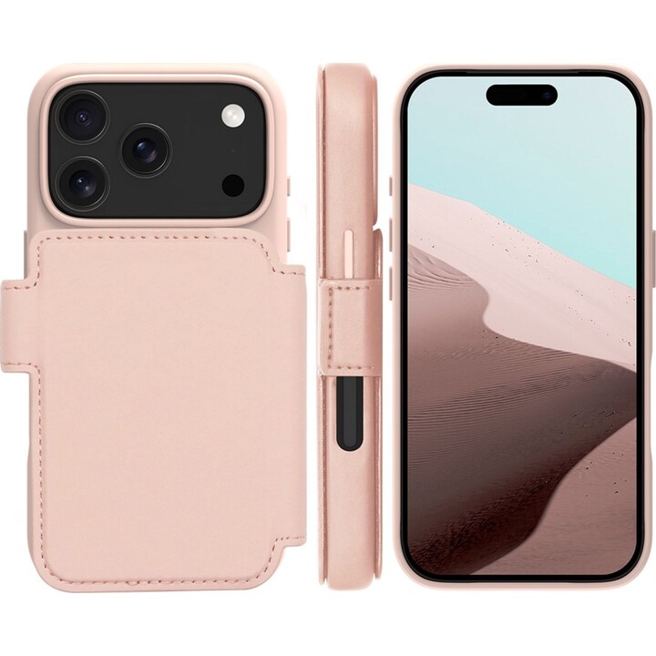Dbramante1928 Funda para iPhone 17 Pro, Rosa sólido, Piel sintética, Diseño magnético extraíble 2 en 1