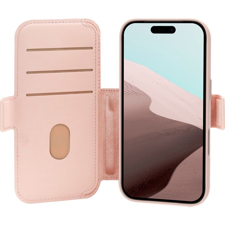 Dbramante1928 Funda para iPhone 17 Pro, Rosa sólido, Piel sintética, Diseño magnético extraíble 2 en 1