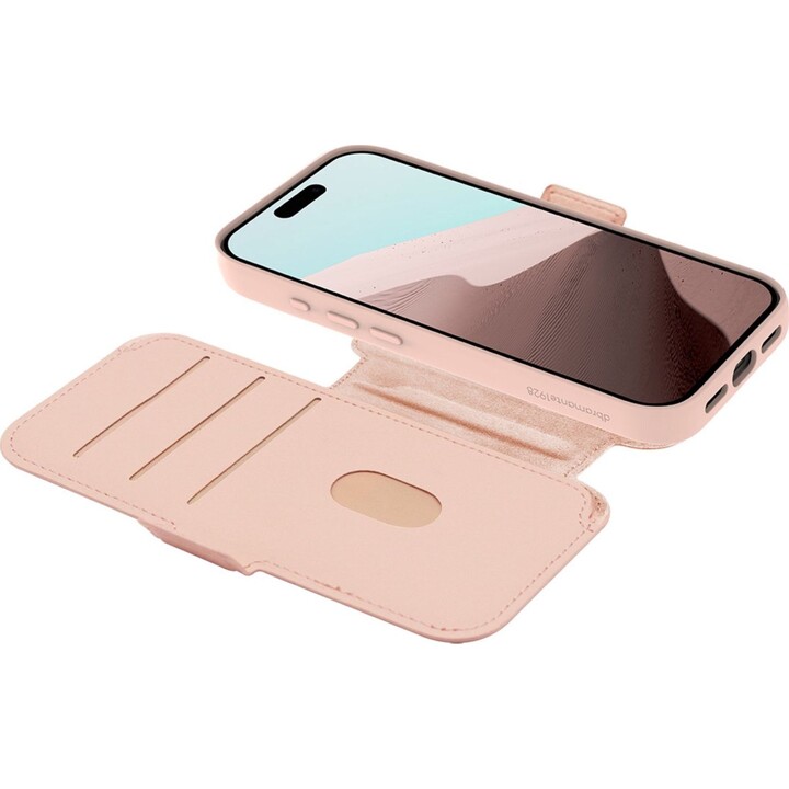 Dbramante1928 Funda para iPhone 17 Pro, Rosa sólido, Piel sintética, Diseño magnético extraíble 2 en 1