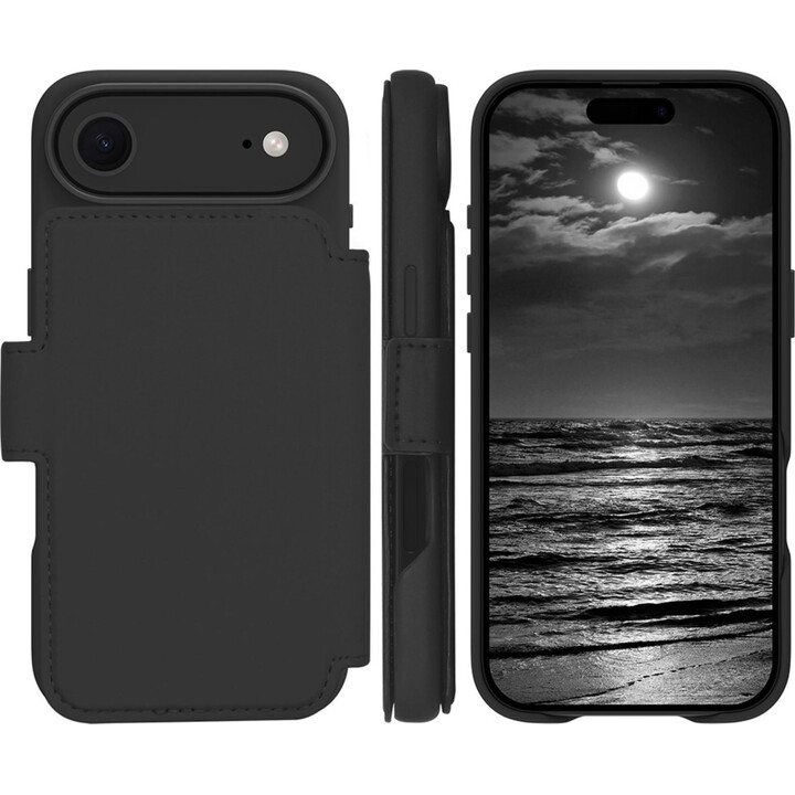 Dbramante1928 Funda compatible con iPhone 17 Air, Negro liso, Piel sintética, Diseño magnético extraíble 2 en 1