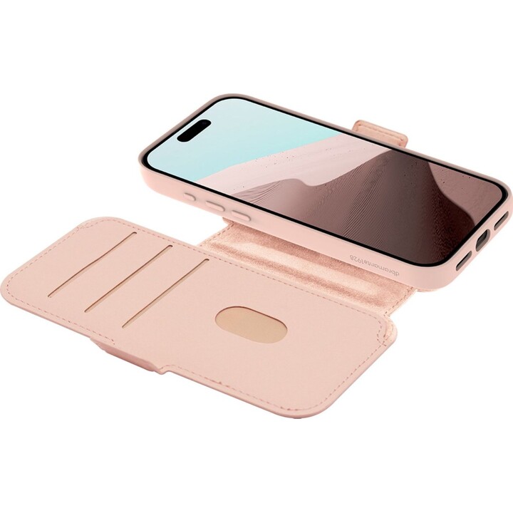 Dbramante1928 Funda para iPhone 17 Pro Max, Rosa sólido, Cuero sintético, Diseño magnético extraíble 2 en 1