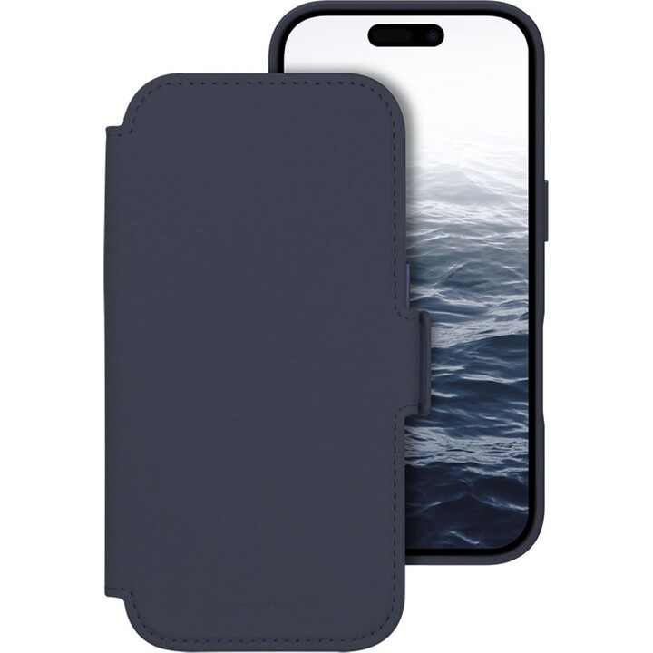 Dbramante1928 Funda para iPhone 17 Azul oscuro sólido, Cuero sintético, Diseño magnético extraíble 2 en 1