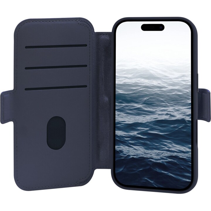 Dbramante1928 Funda para iPhone 17 Azul oscuro sólido, Cuero sintético, Diseño magnético extraíble 2 en 1